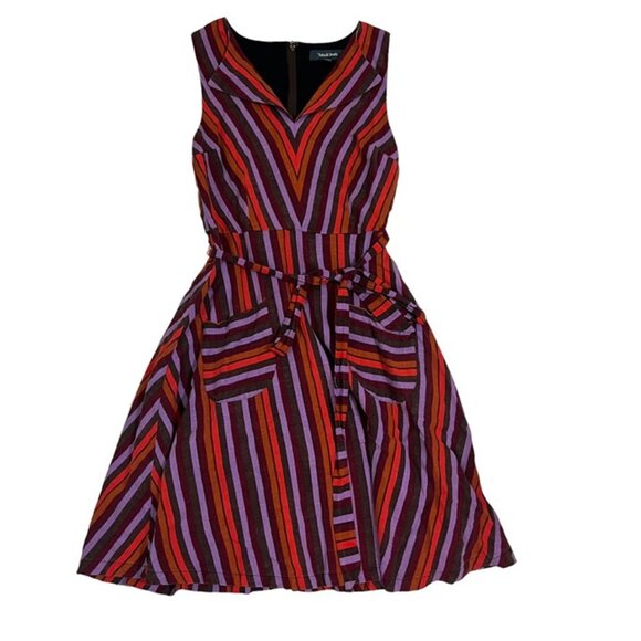 Modcloth dress women's M red purple v neck linen blend sleeveless Retro - Picture 10 of 10